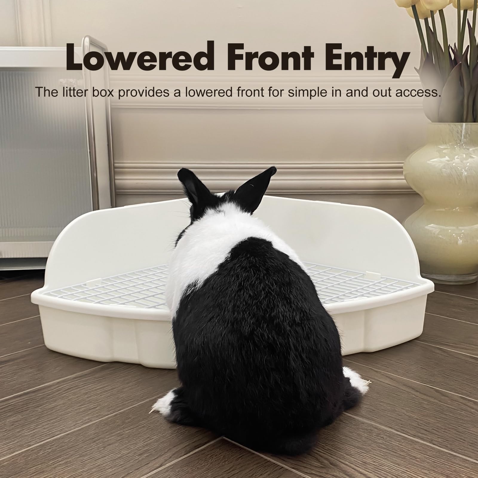 RUBYHOME Caja de arena grande para conejos, conejillos de indias, caja de arena esquinera, entrenador para orinal, bandeja para mascotas, hámster, jaula de arena en forma de abanico para cobayas