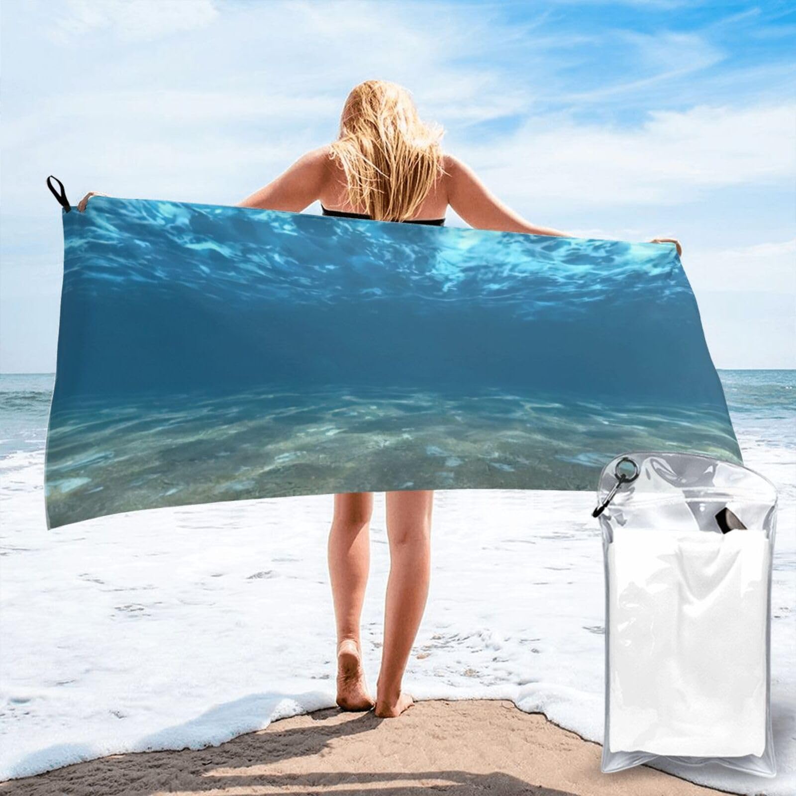 WYCZHY Blue Ocean Sea Wavy Seascape Print Beach Towel Soft Quick Dry For Spa Pool Gym Vacation Travelers Women Men Adults Sauna Gift