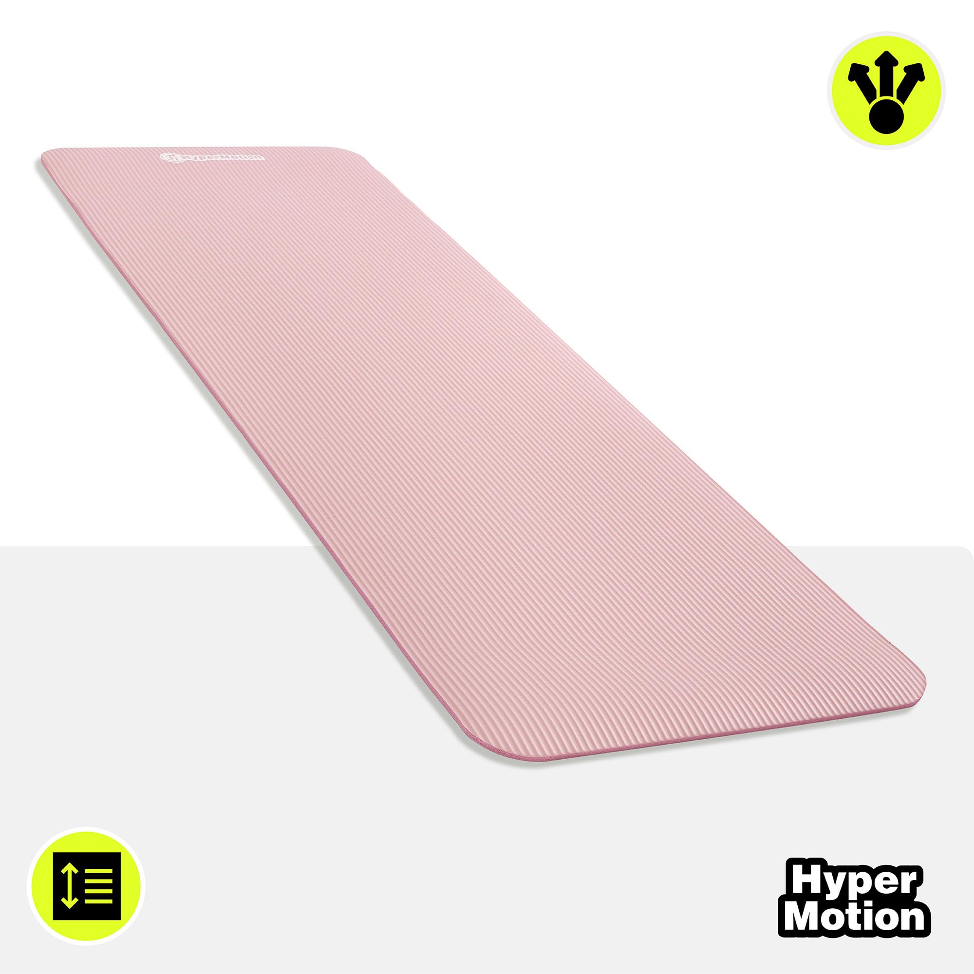 HyperMotion Mata do Ćwiczeń Fitness i Jogi NBR 183x61x0,8 cm Różowa, Antypoślizgowa, 8 mm, z Paskiem do Ćwiczeń i Przenoszenia, do Jogi, Pilatesu i Stretchingu