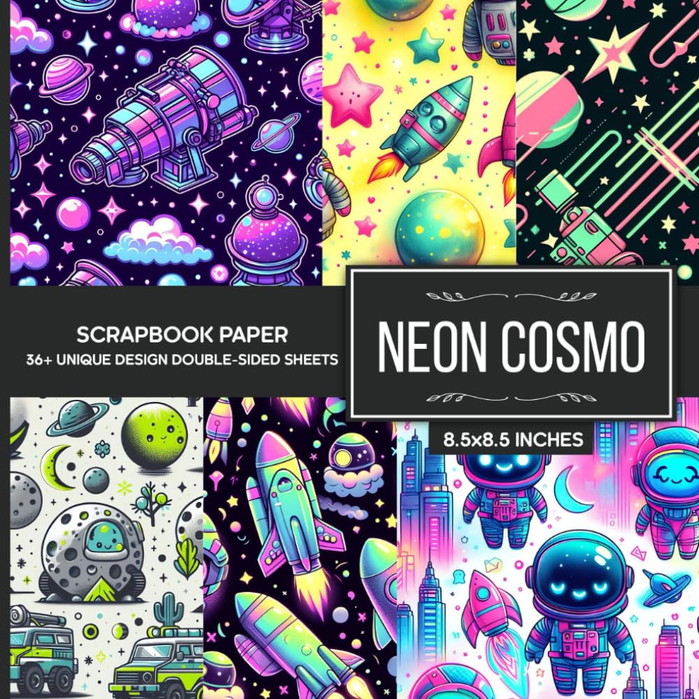 Neon Cosmo Scrapbook Paper: 36 Sheets of Vibrant Decorative Craft Paper For Gift Wrapping, Journaling, Scrapbooking, DIY