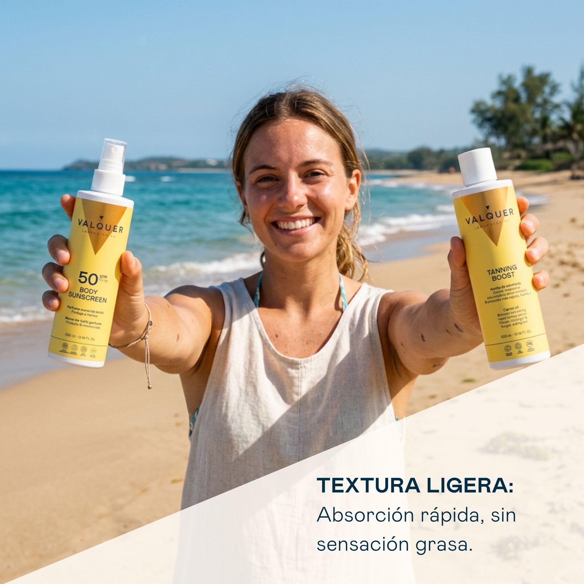 Valquer Pack Solar Corporal Protector 300 ml y Crema Aceleradora 300 ml | Protección SPF 50 Proporciona una Piel Bronceada, Hidratada y Suave | Aroma Monoi de Tahití | Vegano