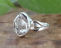 Vista 4 de Anillo de diamante Herkimer crudo Anillo de plata hecho a mano con piedra natal de abril Anillo Herkimer natural Plata maciza de ley 925