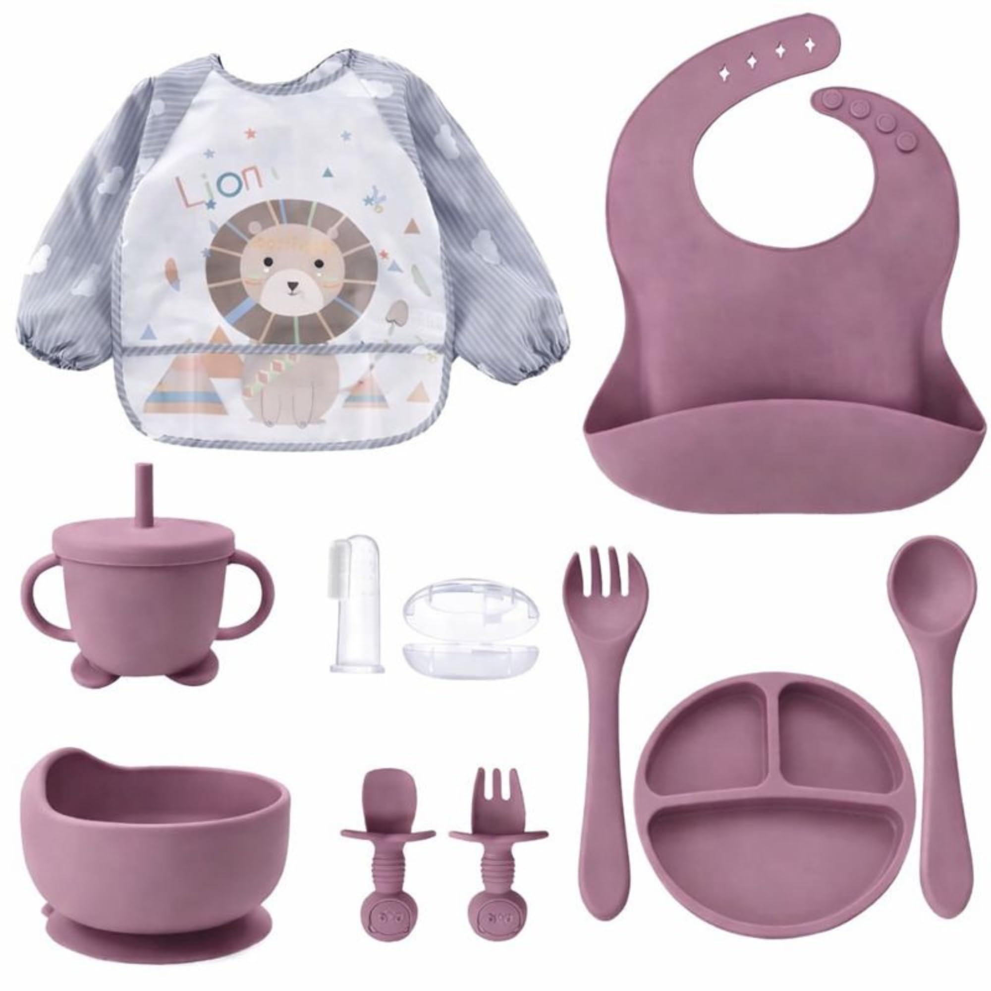 SPY KIDS® Silicone Baby Feeding Set 12 Pieces | BPA-Free Tableware for Babies | Suction Plate, Bowl, Sipper Cup & Bibs | Pink