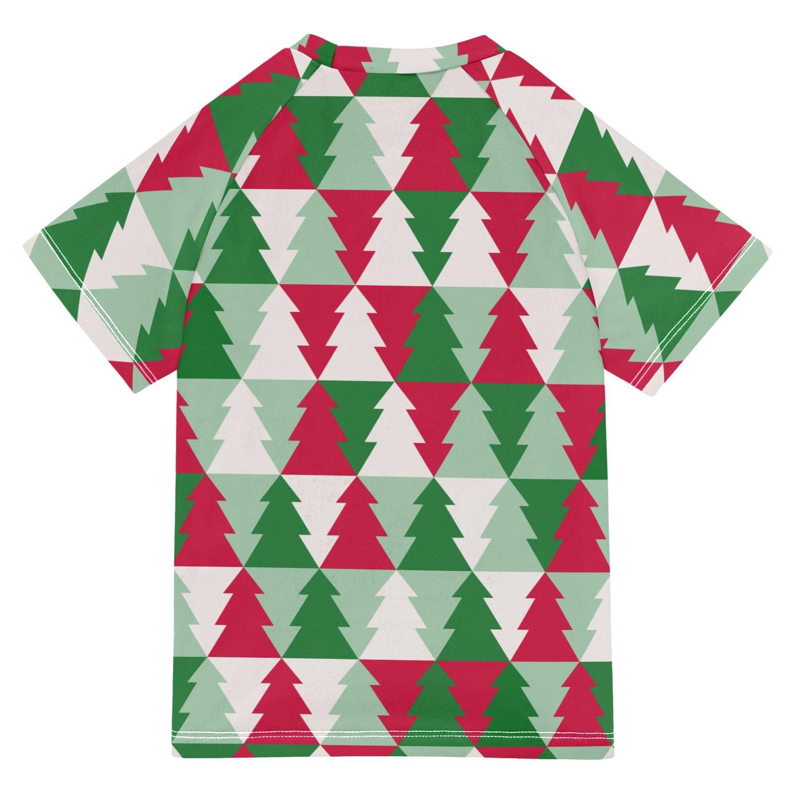 Aflyko Christmas Boys' Swim Shirt Red Green Xmas Tree Rash Guard Beachwear Sun Protection Fishing Hiking Camping Surfing Swimming Toddler Infant Summer Daily T-Shirt, 4T