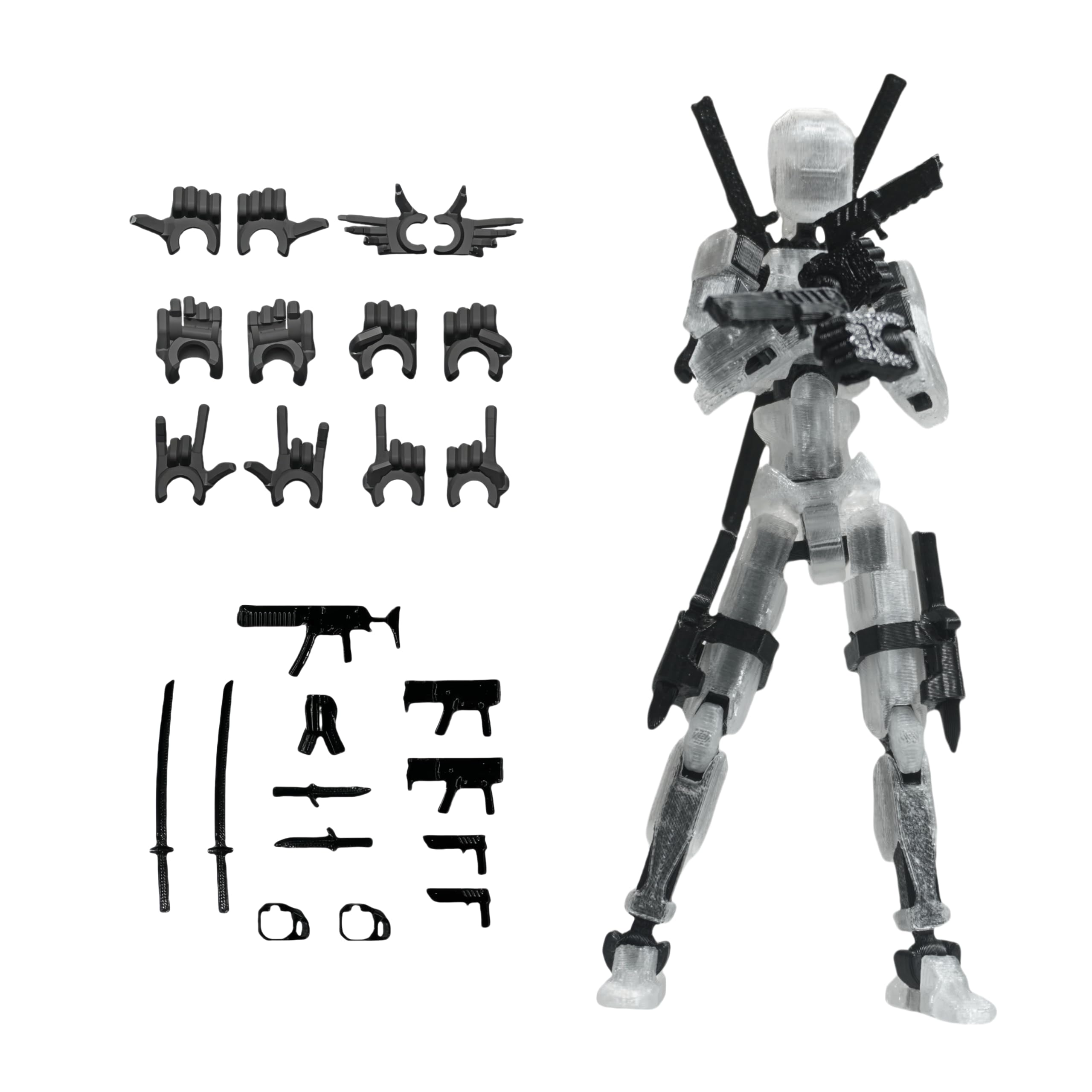 Pre-Assemly 3D Printed 5.54'' Stick 13 Action Figure, Multi-Jointed Tian13, Articulated T13 Desktop Decoration,12 in 1 Accessories, Best Birthday Festival Gift (Transparent)