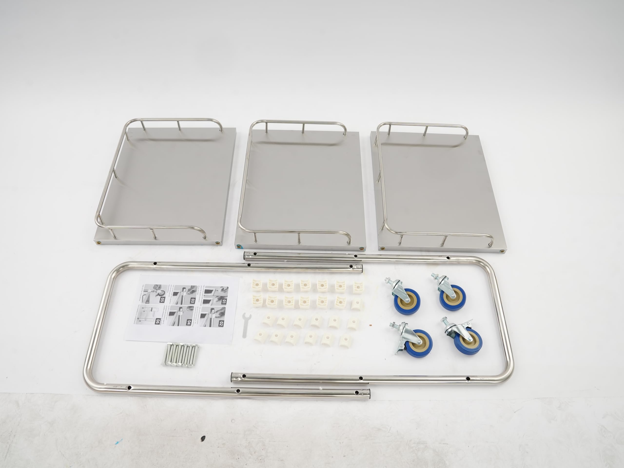 Carrito de acero inoxidable con 3 niveles, 50 x 40 cm, superficie de almacenamiento, capacidad de carga 25 kg | Carro de servicio de 3 niveles de acero inoxidable con ruedas para espacios pequeños