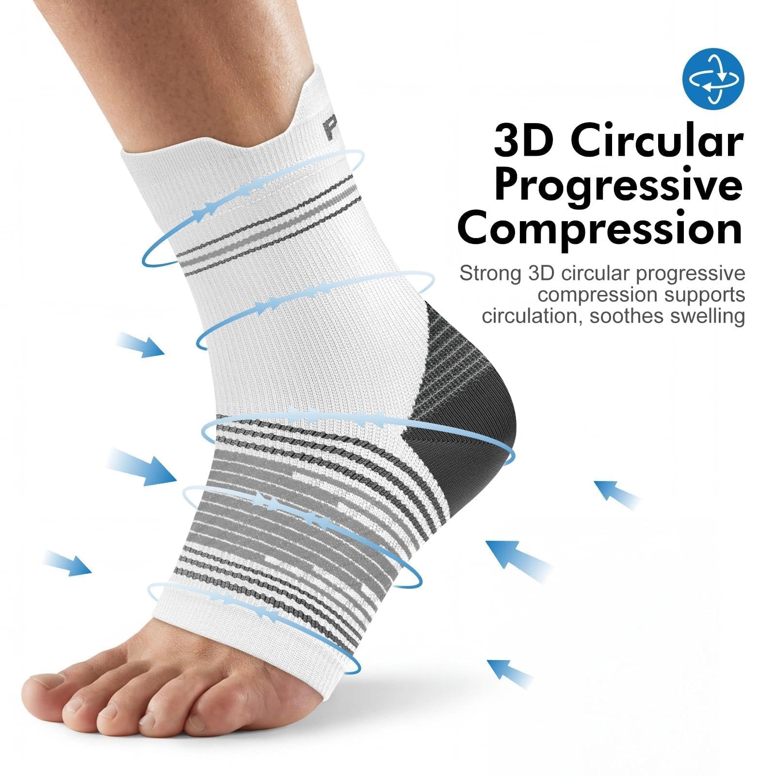Calcetines para fascitis plantar (6 pares) para hombres y mujeres, mangas de compresión para pies con soporte de arco y tobillo (blanco, M)