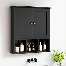 DL-win Meilocar Bathroom Wall Cabinet, Bathroom Cabinet Wall Mount Organizer Shelf for Toiletries, Towels & Essentials Waterproof MDF, Space-Saving Bathroom Storage Classic Black
