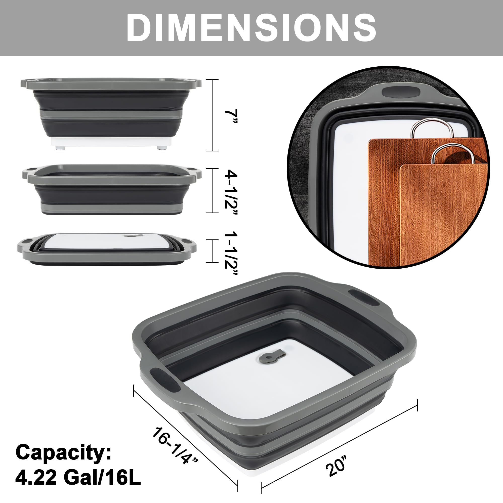 Tiawudi Große Faltbare Grill-Vorbereitungswanne mit Deckel (16 l), Faltbare Campingspüle mit Sieb, Schneidebrett, Geschirrbecken für Küche, Schüssel, Gemüse und Obst, Aufbewahrungskorb für Picknick