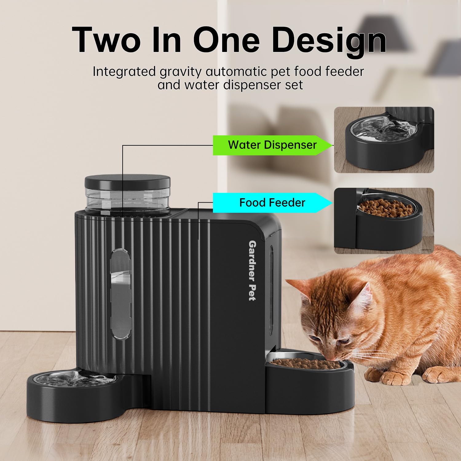 Gardner Pet Automatic Gravity Cat Food Feeder and Water Dispenser Stainless Steel Two-in-One Set Large Capacity Dispenser for Pets Dogs, Puppies, Kittens-(0.8 Gallons x 2) - image 2