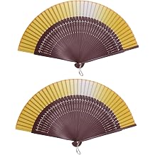 FoDau770 Classical Folding Fans, 2 Pieces Bamboo Handheld Fans, Red & Yellow Silk Hand Fan for Cosplay, Dancing, Decoration, Party
