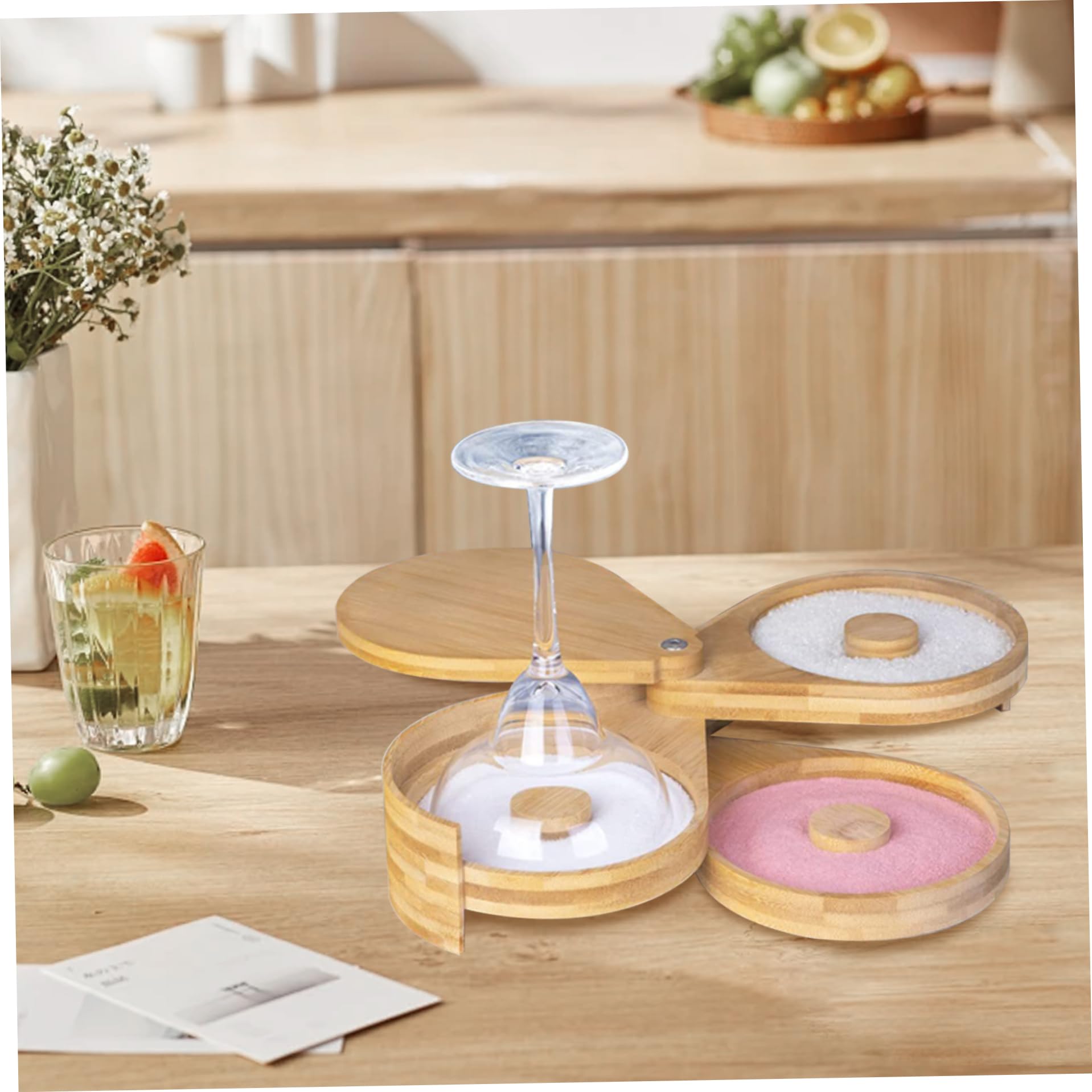 Margarita Salt Rimmer 3-Tier Bamboo Bar Bar Glass Rimmer pour l'assaisonnement de cocktails avec plateau à sommet d'éponge 6 en dia intérieure de sucre et de sel Rimmer pour Martini, Bloody Mary, Sal
