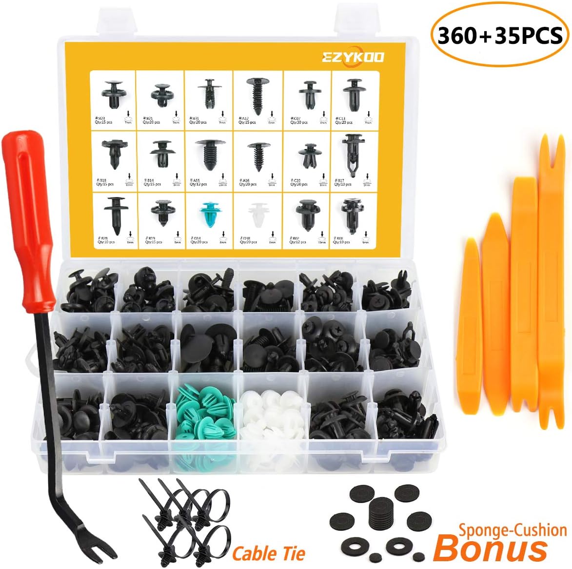 EZYKOO Push Bumper Fastener Rivet Clips with 18 Most Popular Sizes Auto Push Pin Rivets Compatible with Benz, BMW, Toyota, Honda, Subaru, Nissan, Mazda etc