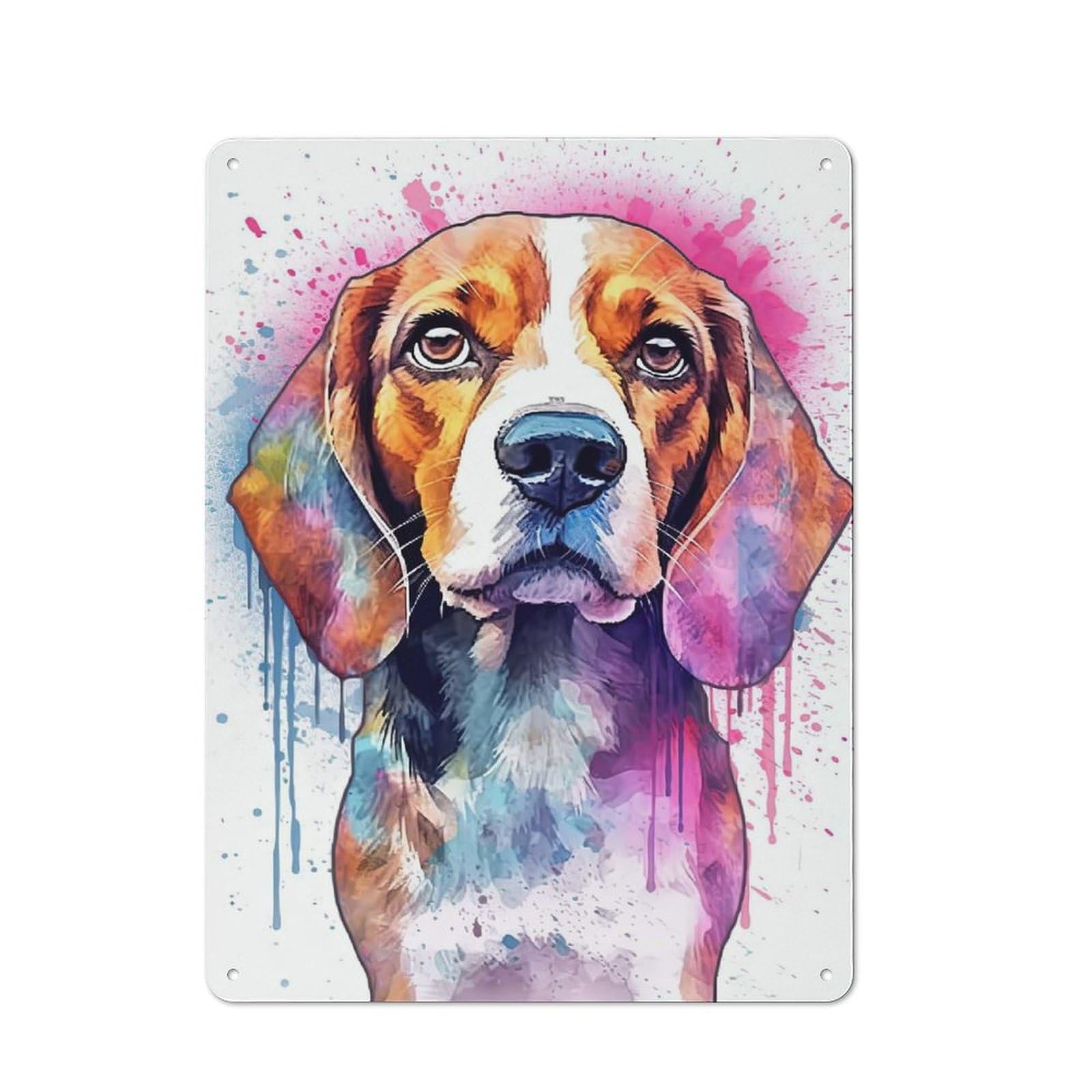 Modern Vintage Cute Beagle Dog Portrait Metal Desk Wall Sign 40x30cm, Office Wall Decor for Office, Study, Studio Or Hallway