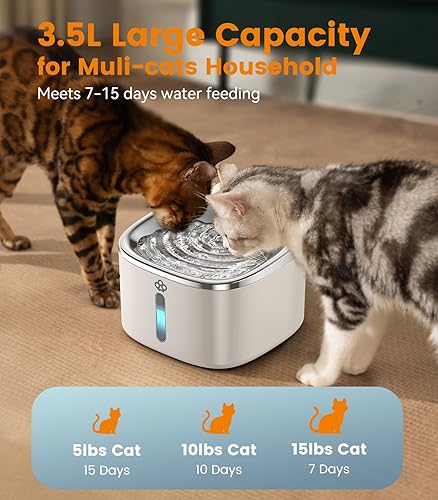 Miniatura 6 de oneisall Fuentes de agua de 3,5 L para gatos en interiores, fuentes de agua de acero inoxidable para mascotas, fuentes de agua para gatos de