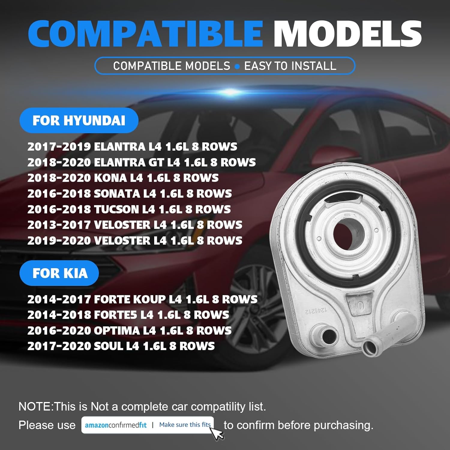 264102B740 Engine Oil Cooler for Hyundai Elantra GT Kona Sonata Tucson 2016-2020 Kia Forte Koup Forte5 2014-2018 Optima Soul 2016-2020