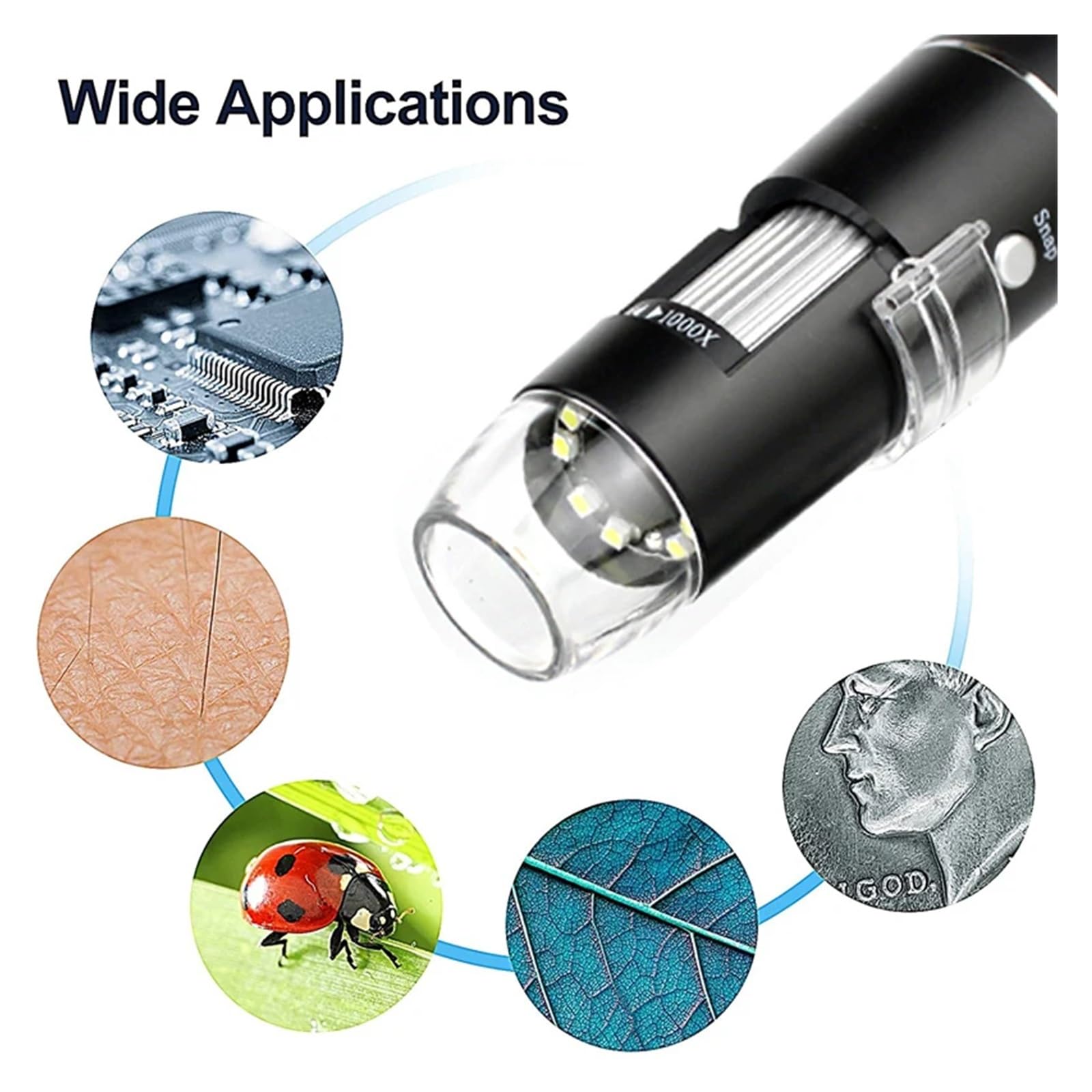 Professional USB Digital Microscope 1000X 1600X 8 LEDs 2MP Electronic Endoscope Zoom Camera Magnifier+ Lift Stand(USB Lift Stand)