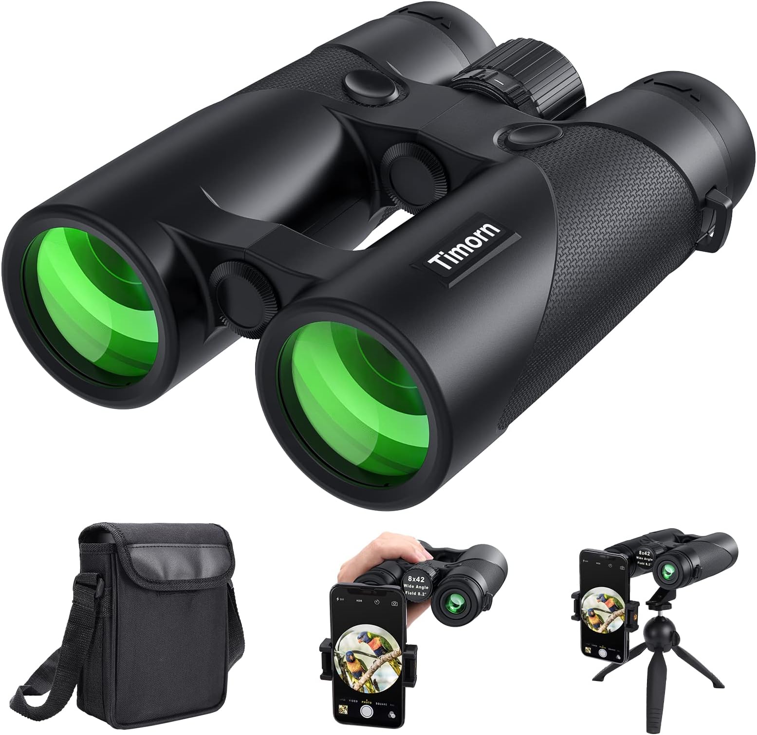 8x42 Binoculars for Adults Bird Watching: High Power Compact Binocular with Phone Adapter and Tripod & Waterproof Large and Long View HD Lightweight Binoculars for Travel, Sports, Birdwatching