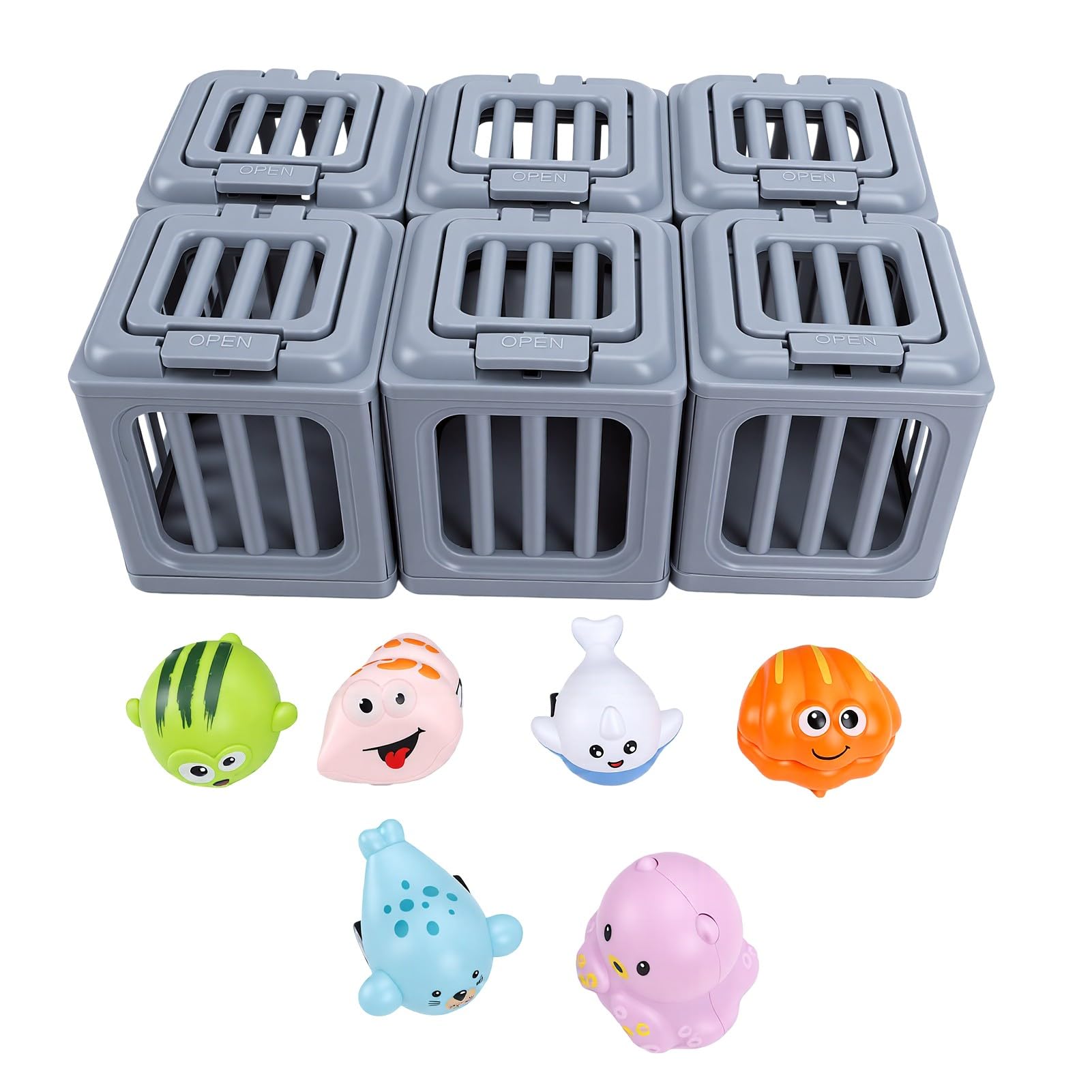Rubu22a Lot de 6 jouets de plongée, figurines d'animaux colorés avec cage, jouet de plongée de piscine, jouet de sauvetage sous-marin, jeu