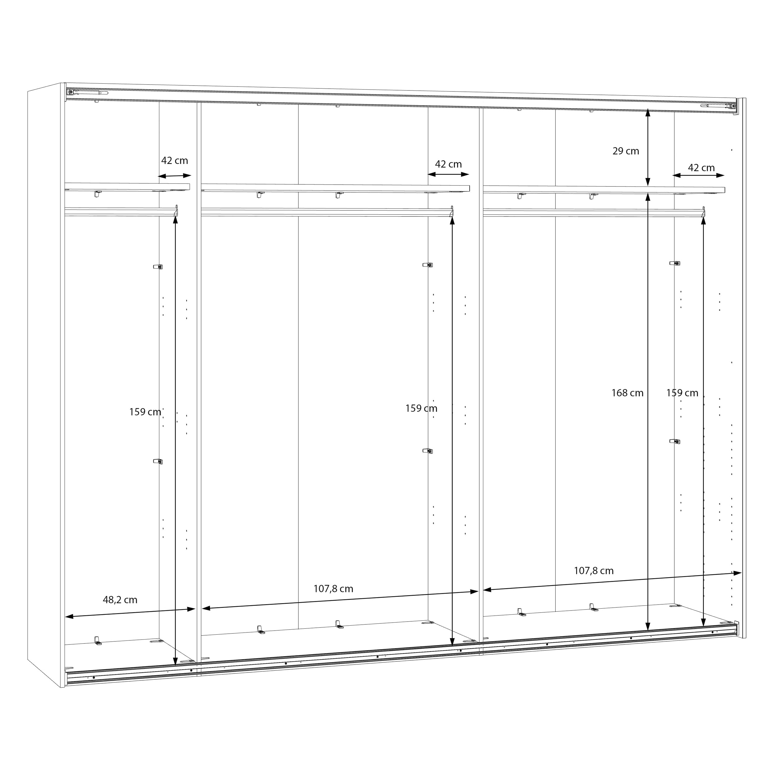 Forte SOPHISTISPACE Kleiderschrank 270, 2-türiger Schwebetürenschrank mit Einlegeböden und Kleiderstange, Weiß, 269,8 cm breit, 210,5 cm hoch, 62,9 cm tief