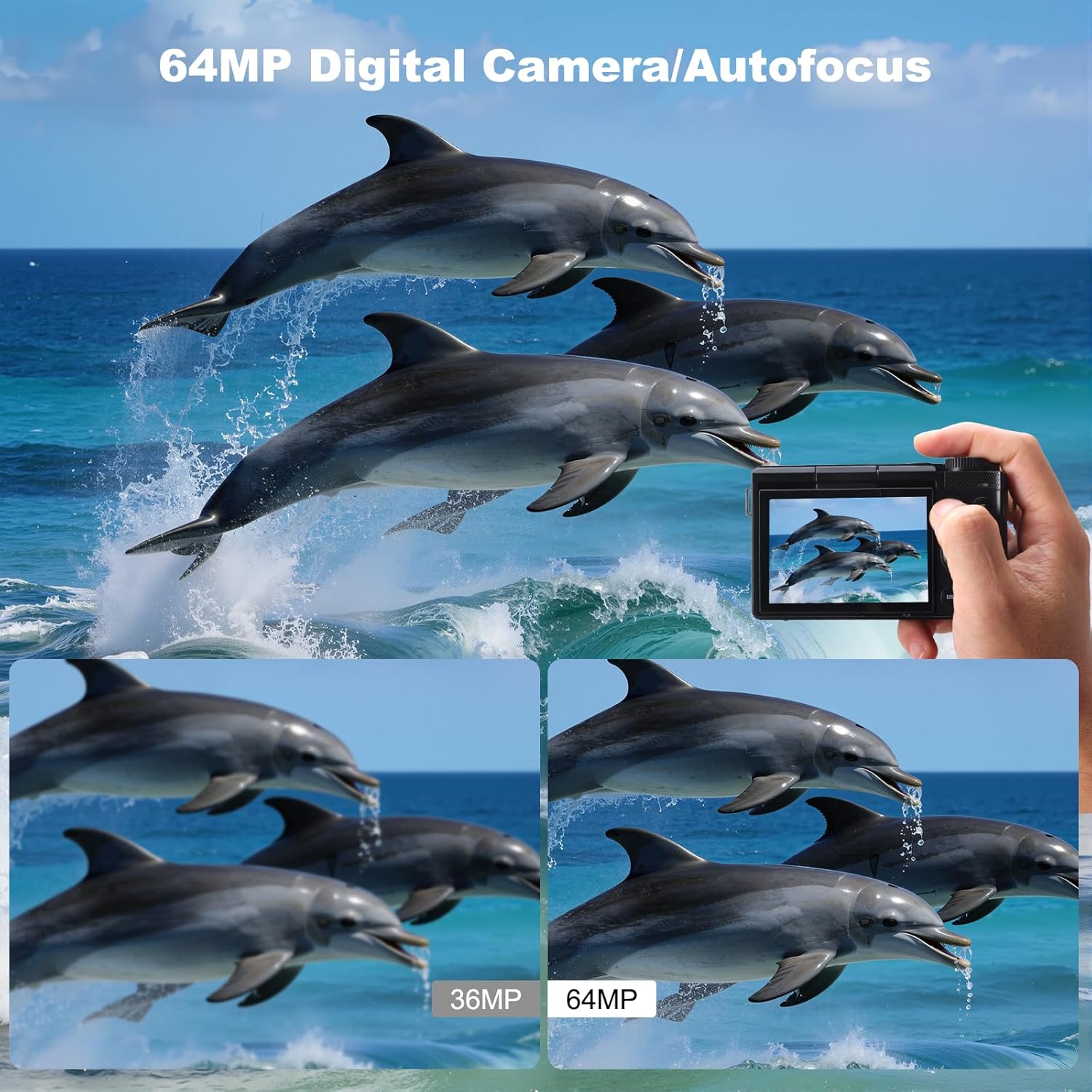 4K Digital Camera for Photography & Video: 64MP Vlogging Camera with 2.8”180° Flip Screen, Autofocus, 16X Digital Zoom, 32GB Card, Compact Point & Shoot Travel Camera for Beginners & Teens