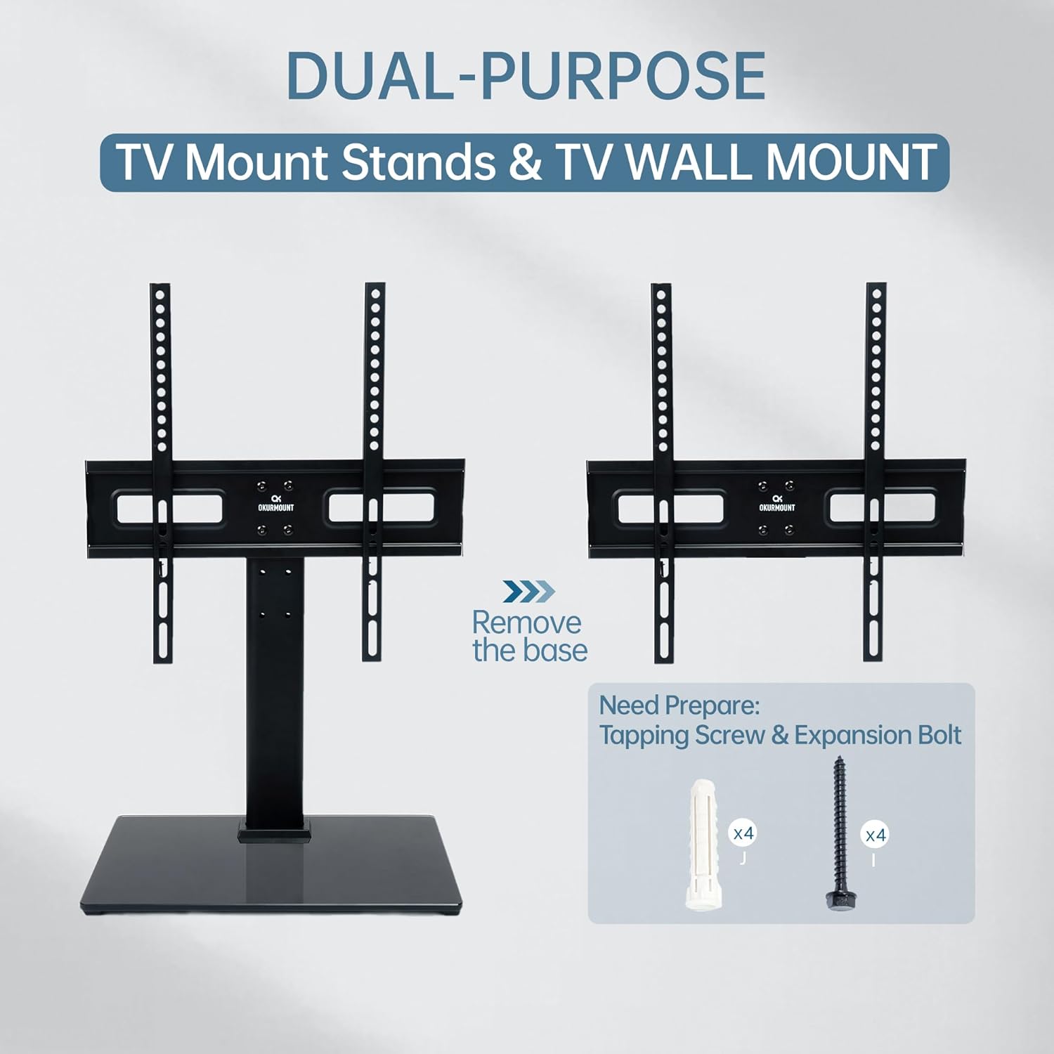 TV Stand Mount, Universal TV Table Top Base Stand for 32-60 inch LCD LED TVs Height Adjustable, Tempered Glass Base & Wire Management, MAX VESA 400x400mm, Upload to 88lbs
