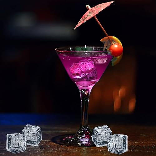 Miniatura 5 de Cubos de hielo iluminados a granel, 200 cubos de hielo LED rosas para bebidas, cubo de brillo impermeable IP67 reutilizable, luces de hielo
