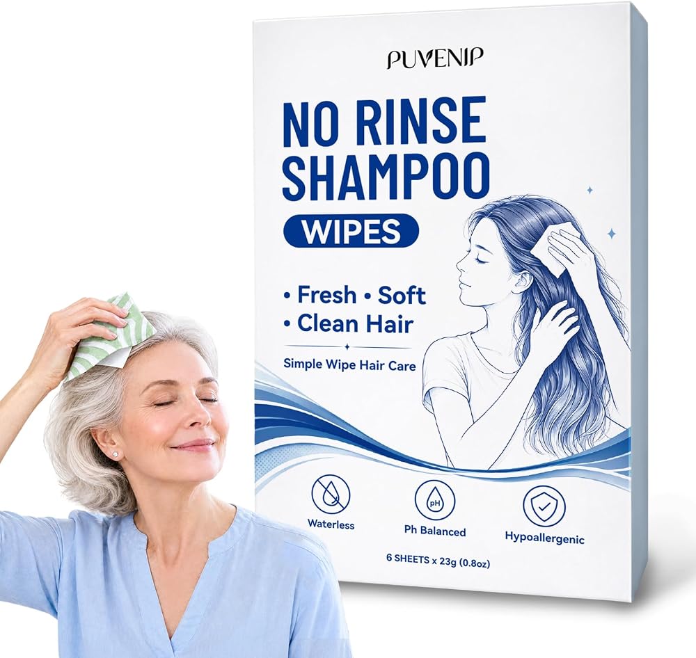 No Rinse Shampoo Wipes Waterless Rinse Free Hair Wash Caps for Bedridden Patients, Elderly, Disabled, Women, Men, No Water Shampoo for Hospital Stays and Post Surgery（6 Packs） — 사진 1