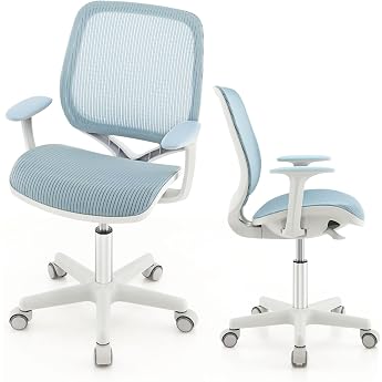 FANTASK Ergonomic Children's Desk Chair Height Adjustable 43-55 cm 360  Swivel Chair with Backrest and Armrests Office Chair with 5 Lockable Wheels for Children from 6 Years Blue
