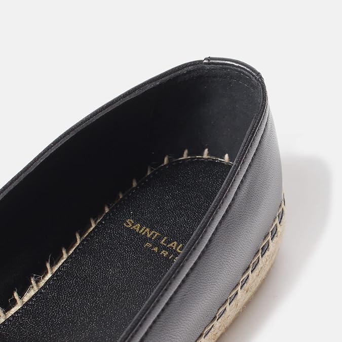 Saint Laurent 458573AAALP Women's Espadrille, FLAT HEEL Leather UP CALF SKIN, Black
