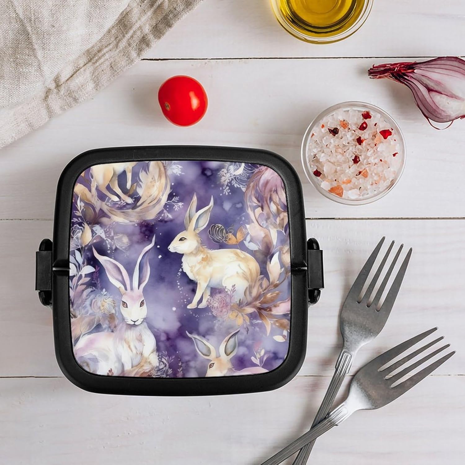 Adults Lunch Box Adult Bento Box Stackable Bento Box BPA-Free Rabbit Color Pattern Lunch Box Food Container Ideal for Meal Prep, Work, And On The Go