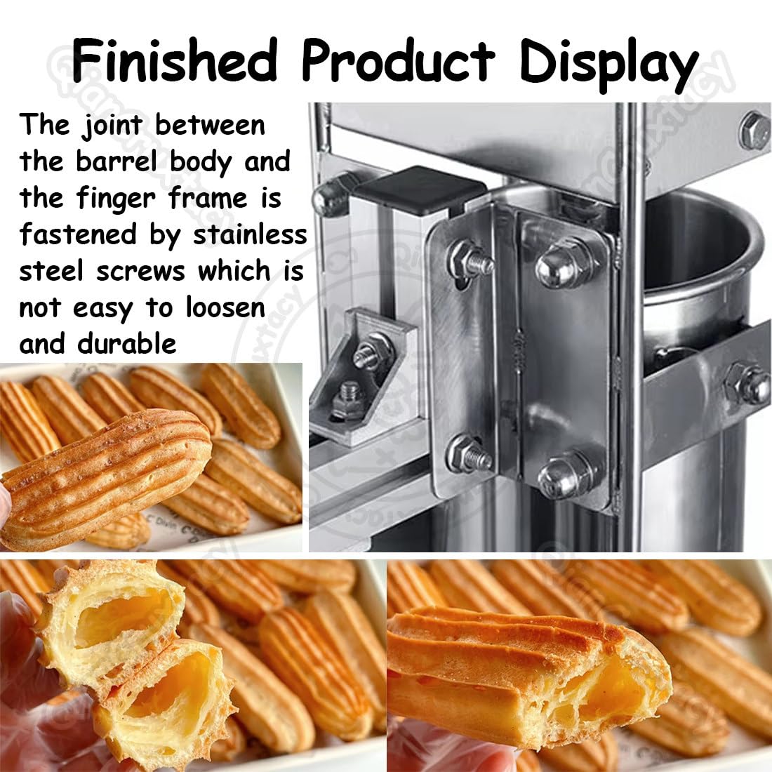 Churro manual de acero inoxidable, máquina de donas comercial y doméstica, soporte en forma de L, 4 boquillas, capacidad de 5 litros para panaderías y restaurantes