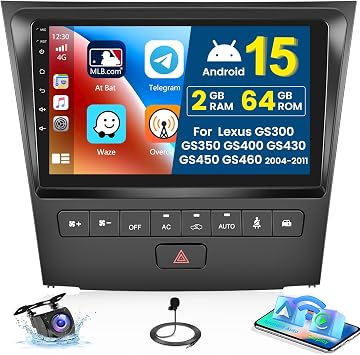 Inefala 2+64G Radio for 2004-2011 Lexus GS300 GS350 GS400 GS430 GS450 GS460 Android 15 CarPlay Car Stereo Touchscreen 9" Android Auto GPS EQ 28UI Backup Camera