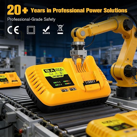 210W DCB118 9A Fast Battery Charger, Compatible with DEWALT 20V/60V | 9A Ultra-Fast Charging; Active Cooling System ; ;Compatible with DEWALT 20V/60V MAX/FLEX 60 VOLT