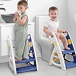 Primlect Potty Training Seat, 2-in-1 Toddler Toilet Seat with Step Stool, Ultra-Stable Potty Chair Attachment, Adjustable Seat and Step Ladder, Non-Slip Design, Splash Guard for Boys and Girls(Blue)