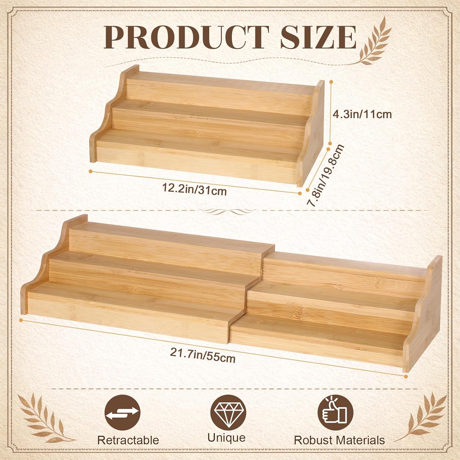 3 Pcs Kitchen Organizer Accessories Set Cabinet Organizer Shelf- Bamboo Expandable Spice Rack and Lazy Susan Turntable 10'' for Kitchen Bathroom Entertaining Family Gatherings Party