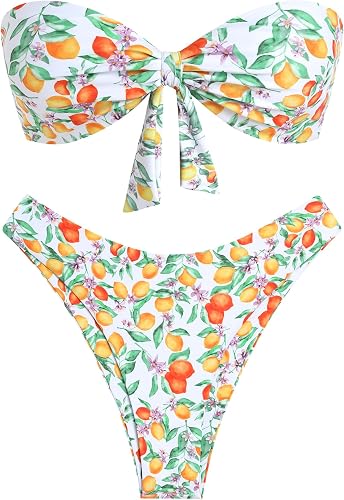 ZAFUL Womens Knotted Bandeau Bikini Sets Strapless High Cut Sexy Swimsuits