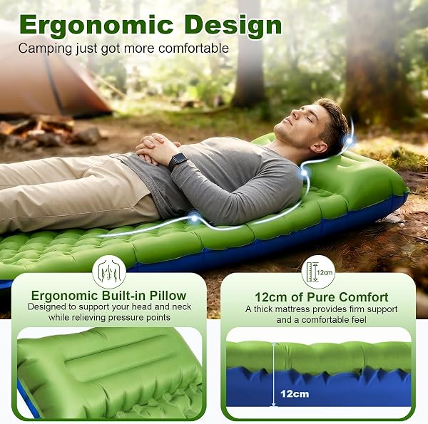 JATEKA Matelas Gonflable 1 Place, Matelas Camping Large de 83cm Ultra Léger avec Oreiller et Pompe à Pied intégrée, Matelas Gonflable 1 Place Résistant à l'eau Randonnée/Tente Bleu Verdâtre - 3