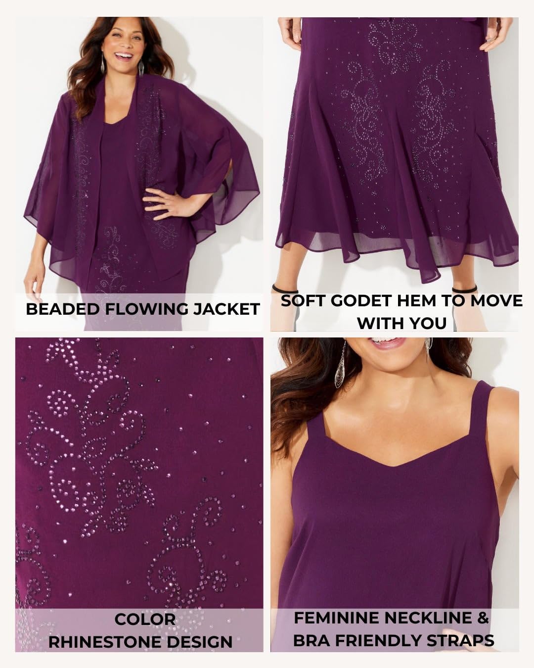 Catherines Women's Plus Size Masquerade Beaded Dress Set with Jacket  (Petite Available)