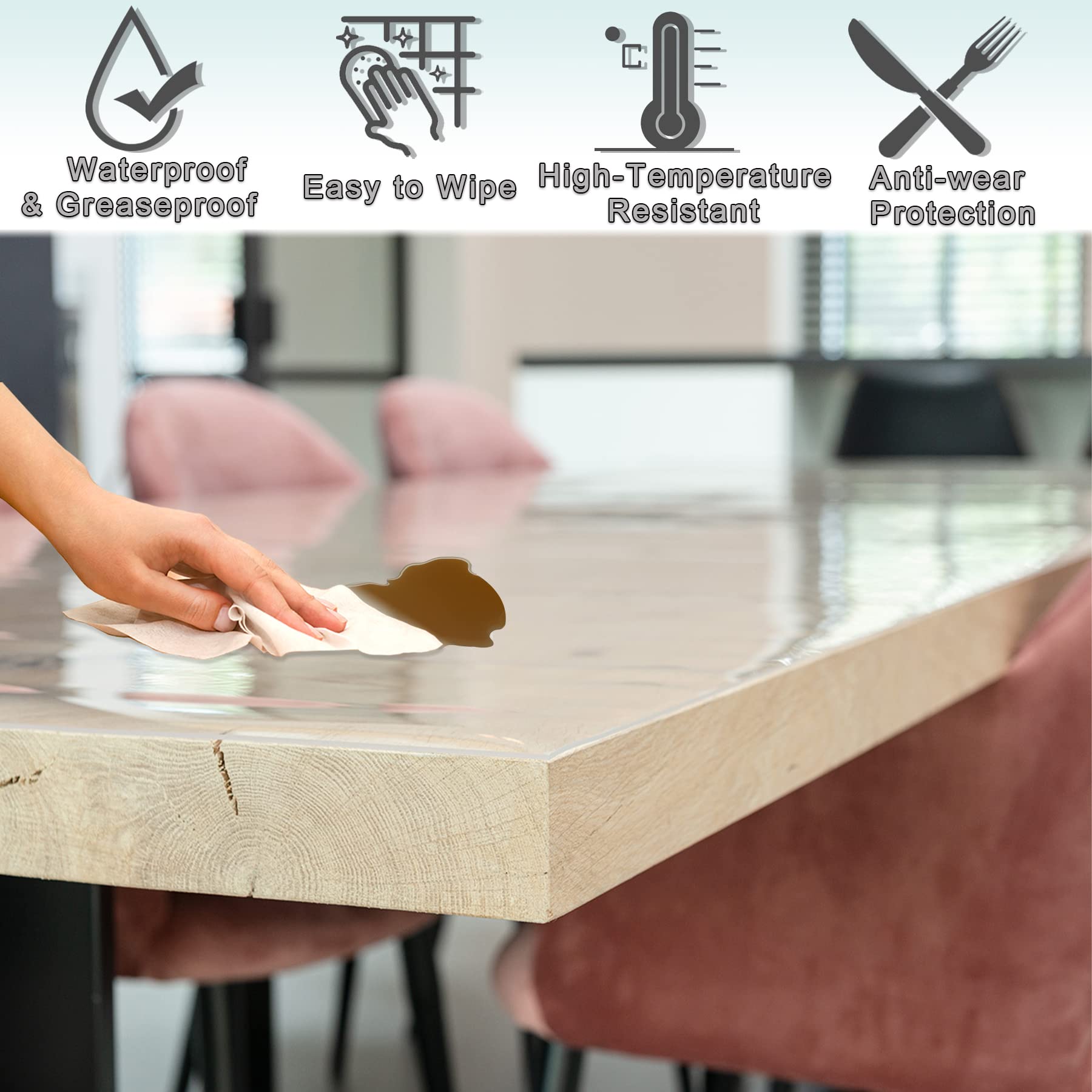 Tovaglia in PVC impermeabile, 140 x 150 cm, a prova di olio, anti scottature, per casa, ristorante, banchetti, misure assortite, al metro, spessore 2 mm