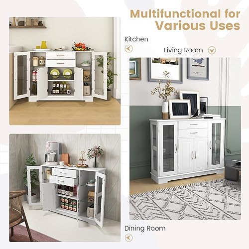 Miniatura 6 de LOKO Moderno gabinete de buffet con almacenamiento, aparador de credenza con dos cajones y tres gabinetes, gabinete de almacenamiento de buffet de