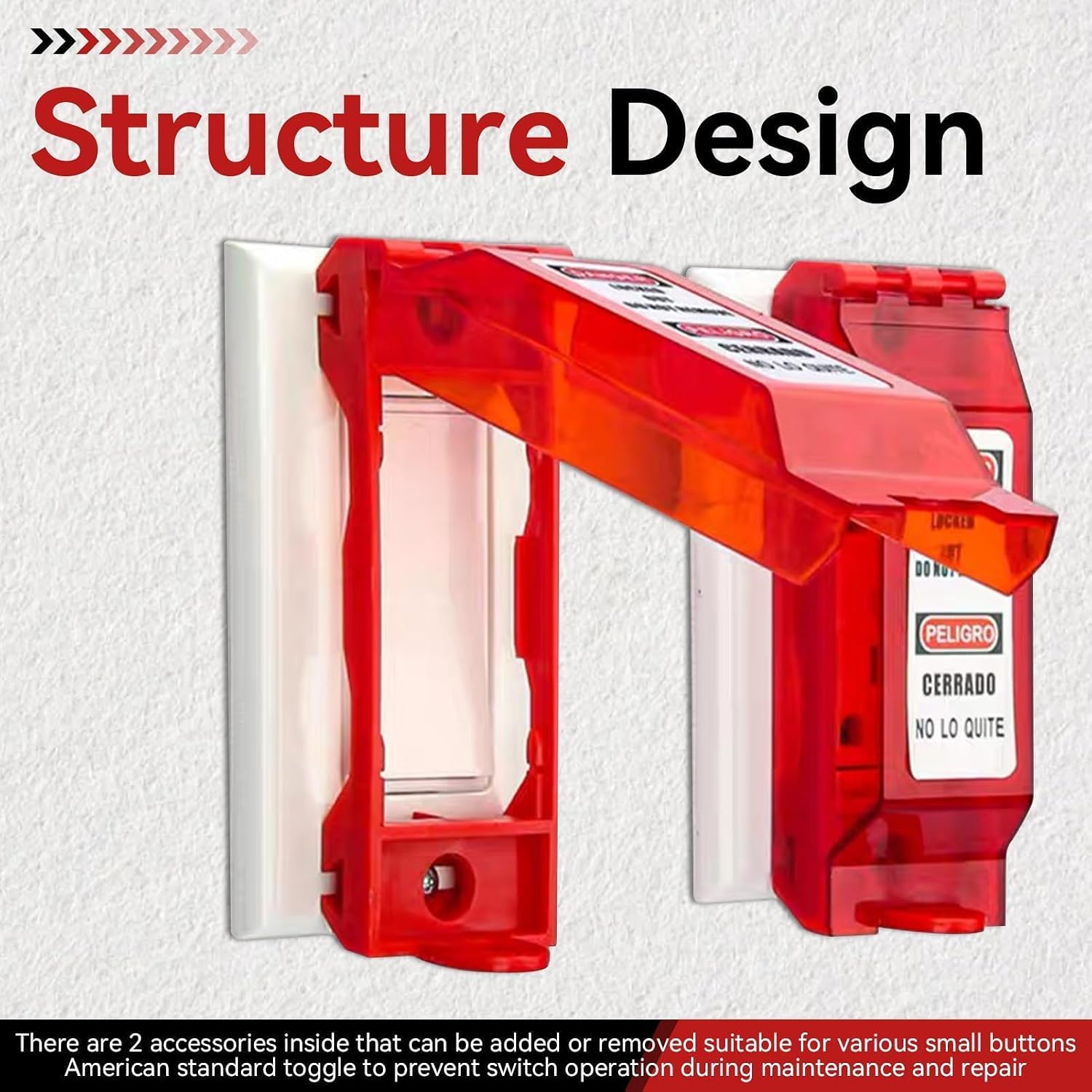 Electrical Safety Lock, Industrial Lockout Lock Red Lockout Switch Cover Plate Lockout Tagout Locks with Universal Wall Switch Cover Wall Switch Cover for Electrical Switch