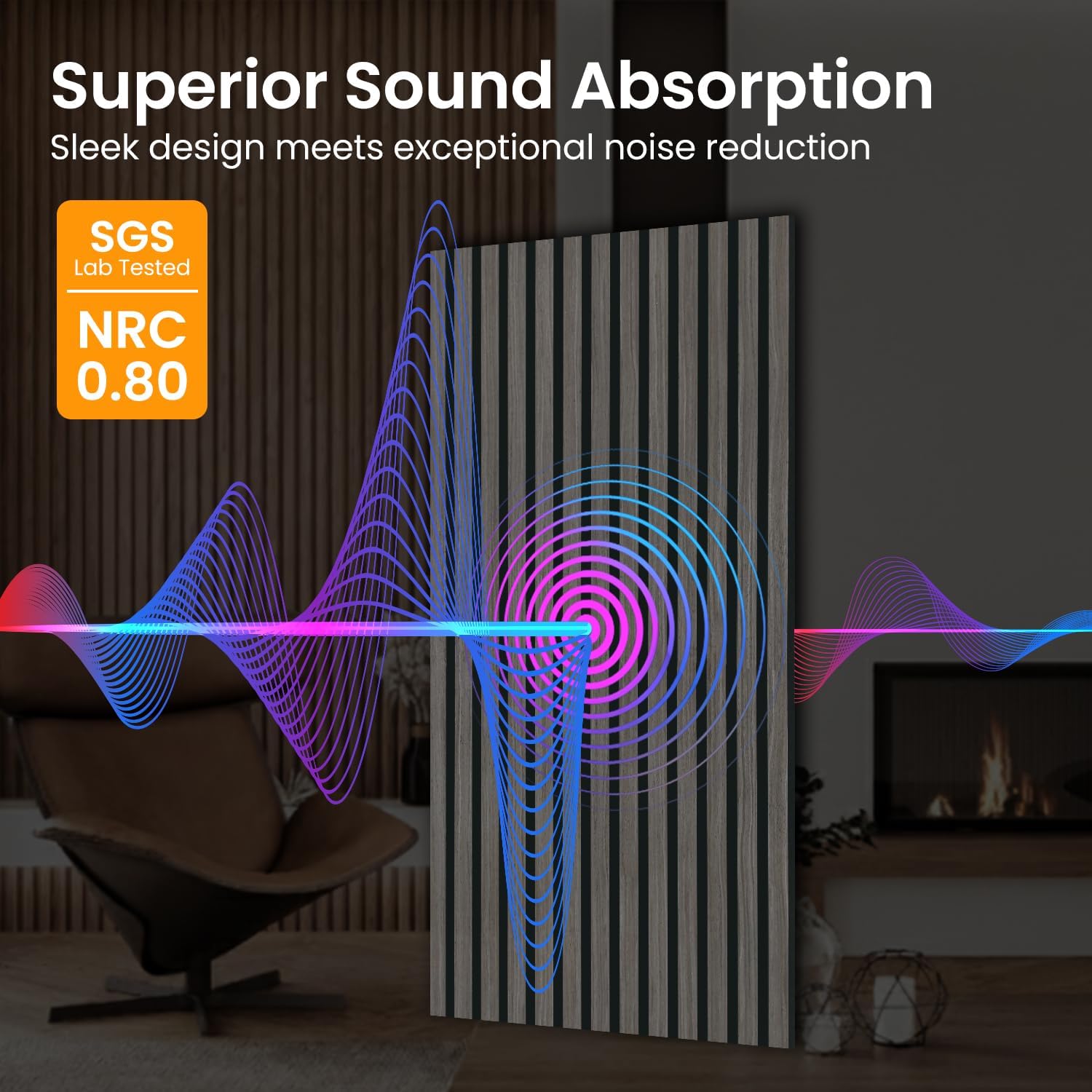 2 Pack Wood Slat Acoustic Panels - 47.25" x 20.5" - 3D Fluted Sound Absorbing Wall Panels with Wood Finish - Noise Reduction & Modern Design Castle Oak
