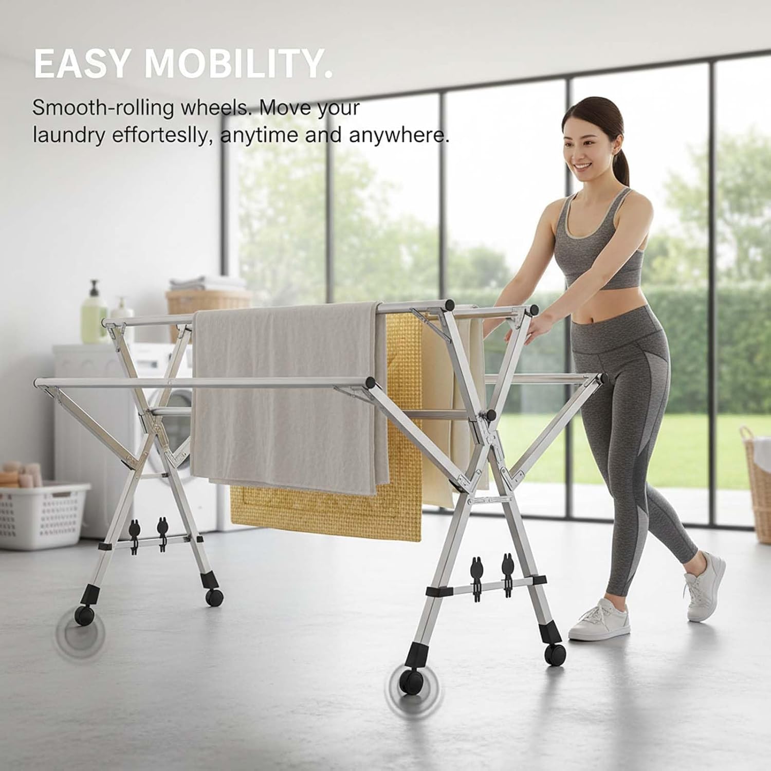 This Foldable Clothes Drying Rack, Collapsible Laundry Hanger, Stainless Steel Clothes Rack, Expandable Garment Rack for Indoor Outdoor Use, Space-Saving Design with Strong Load Capacity