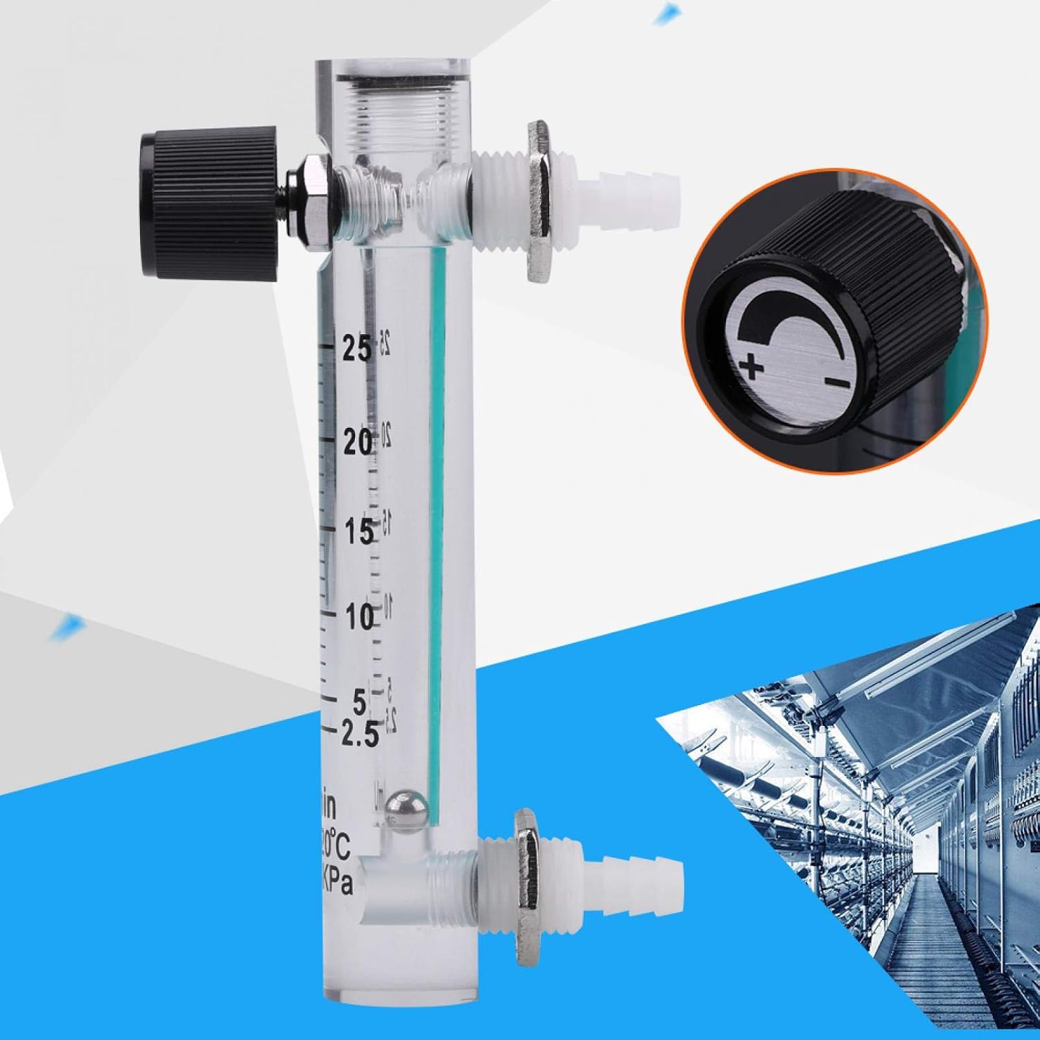 Tube Type Acylic Flowmeter, Air Flowmeter Oxygen Flowmeter, Flowmeter 2.5-25 LPM Meter with Control Valve for Oxygen/Air/Gas