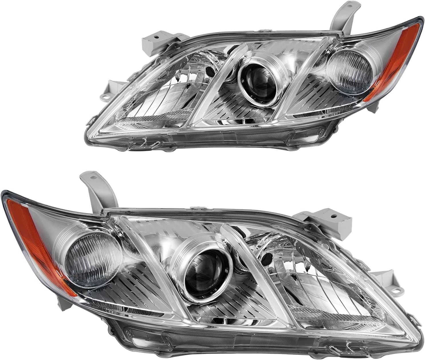 KAX Headlight Assembly,Chrome Headlights Compatible with 2007-2009 Camry Base/CE/Hybrid/LE/XLE (except SE),Amber Reflector Color Clear Lens Color