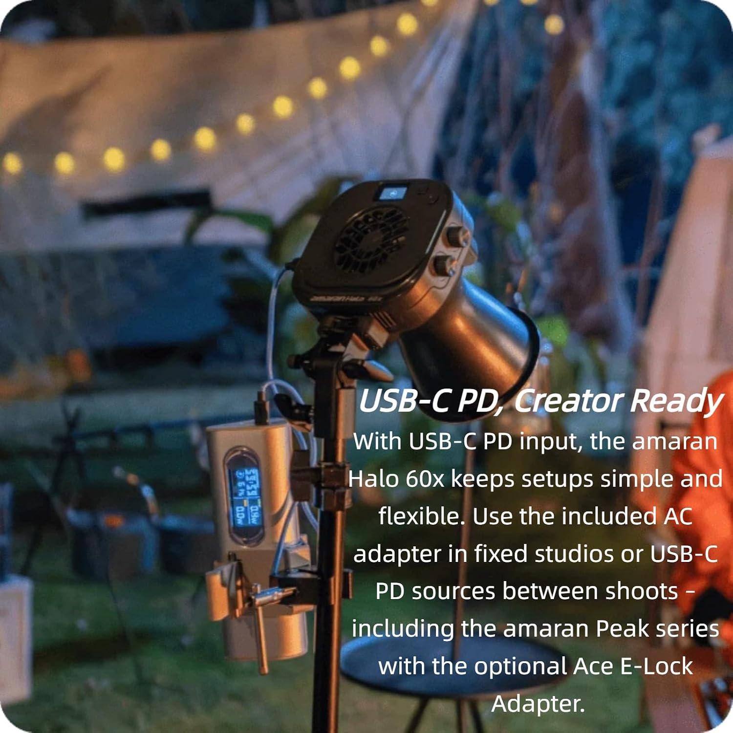 Amaran Halo 60x 63W Bi-Color COB Monolight – 3,270 Lux, CRI 96+, CCT 2,700K - 6,500K, 28dBA Quiet,Dual AC/USB-C Power, App Control, Bowens Mount Continuous Light for Studio/Streaming/Location Shooting