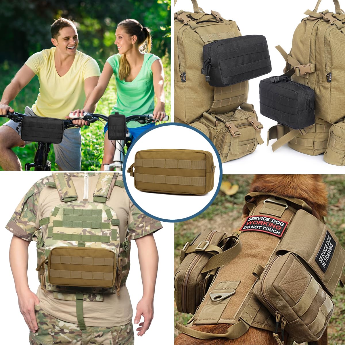 MUCHER Molle Tasche Taktische Hüfttaschen EDC Utility Bauchtasche Hüfttasche mit 3 Haken für Outdoor Wandern Jagdcamping Training (B - Khaki - 2 Stück)