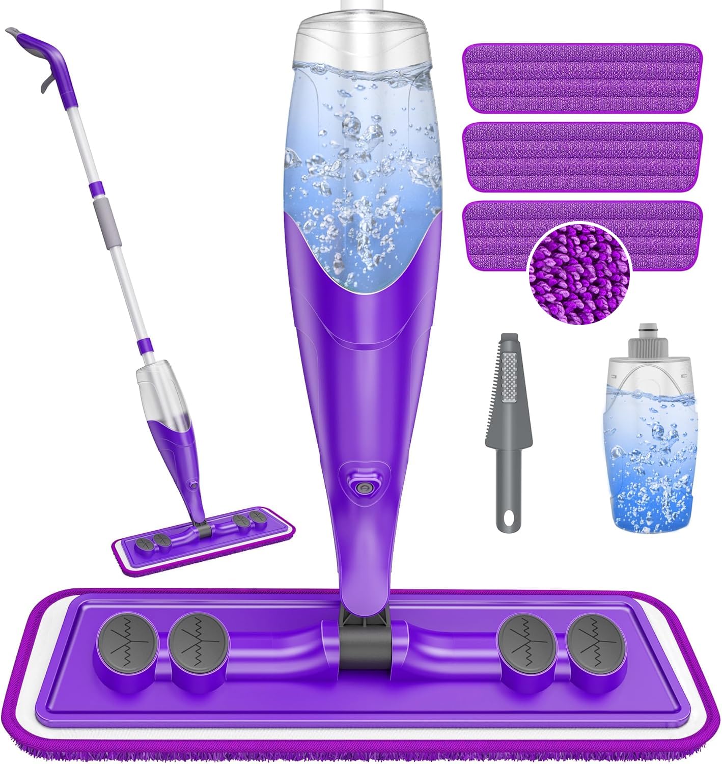 Papclean Spray Mop for Cleaning Floors - Microfibre Flat Mop with 3 Reusable Pads 635 ML Bottle for Wet Dry Hard Wood Laminate Wooden Tile Floors Household Kitchen Bathroom