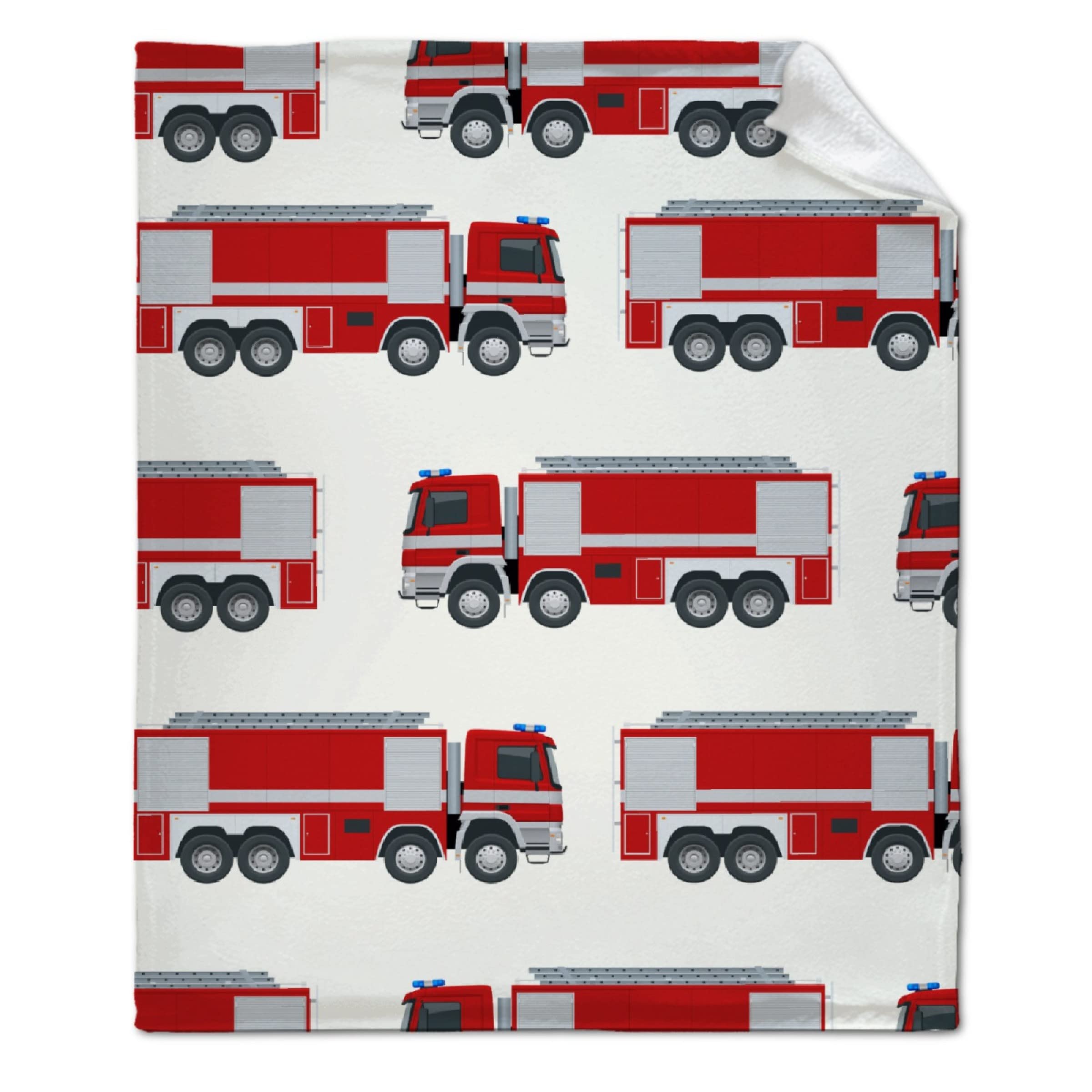 ARTBLANKET Red Fire Truck Rescue Emergency Truck2 Throw Blanket Fannel Fleece Super Soft Funny Blanket Travel Throw Blanket for Bed Couch Sofa 60x50 in for Teen Car